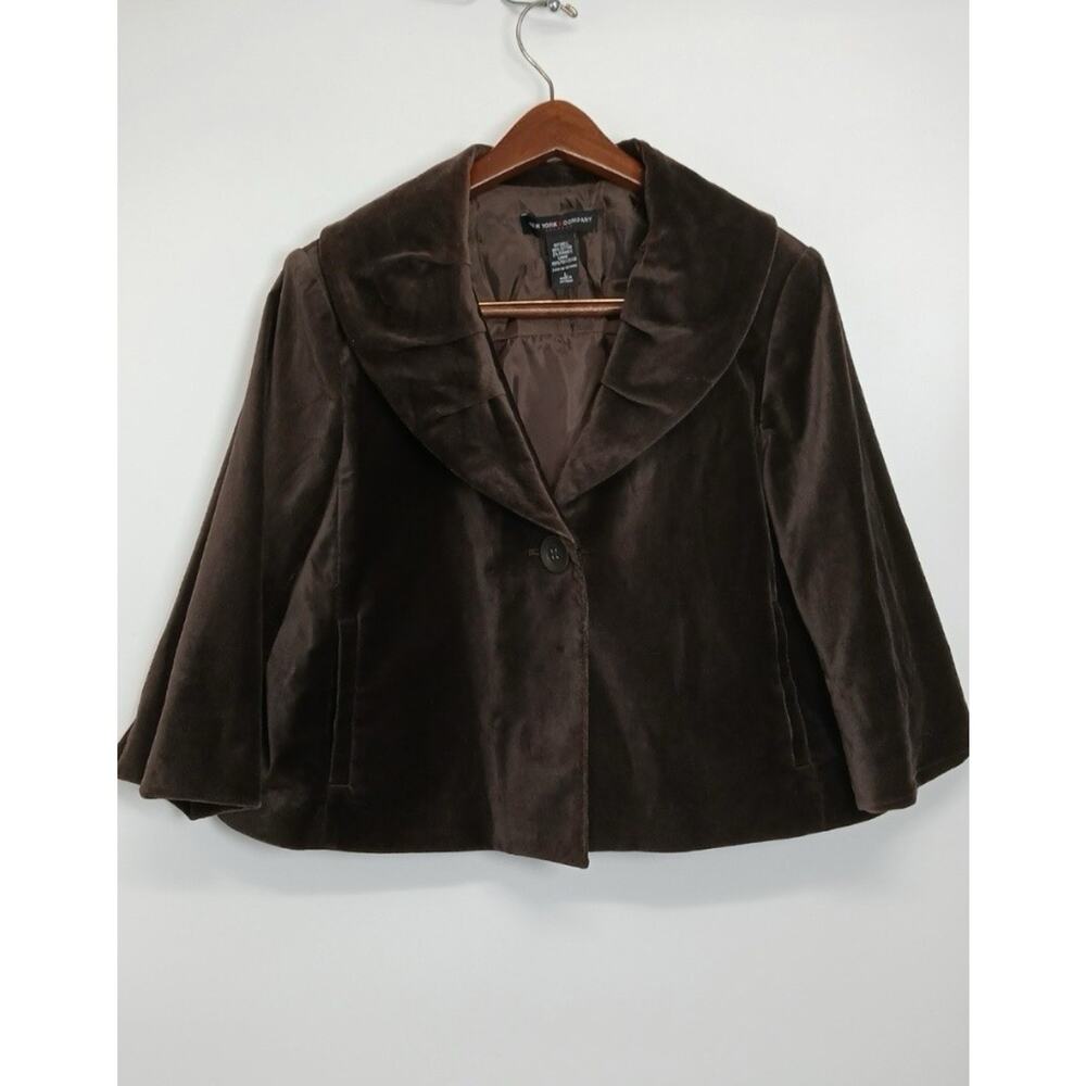 New York & Co Womens Sz Large Brown Velvet Retro Swing Short Jacket 3/4 Sleeve